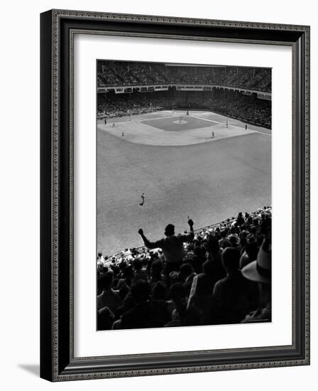 Fan Rooting for His Team in a Packed Stadium During Brooklyn Dodger Game at Ebbets-Sam Shere-Framed Photographic Print