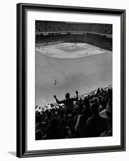 Fan Rooting for His Team in a Packed Stadium During Brooklyn Dodger Game at Ebbets-Sam Shere-Framed Photographic Print