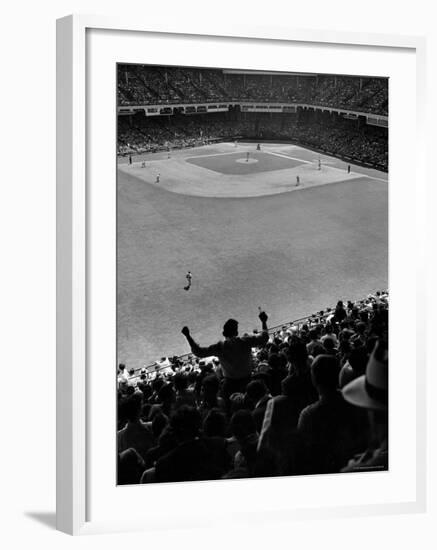 Fan Rooting for His Team in a Packed Stadium During Brooklyn Dodger Game at Ebbets-Sam Shere-Framed Photographic Print