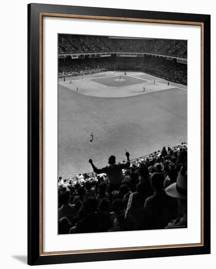 Fan Rooting for His Team in a Packed Stadium During Brooklyn Dodger Game at Ebbets-Sam Shere-Framed Photographic Print