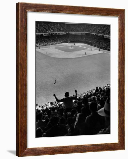 Fan Rooting for His Team in a Packed Stadium During Brooklyn Dodger Game at Ebbets-Sam Shere-Framed Photographic Print