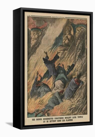 Fanatic Buddhist Monks Set their Temple on Fire and Throw Themselves into the Flames-French-Framed Premier Image Canvas