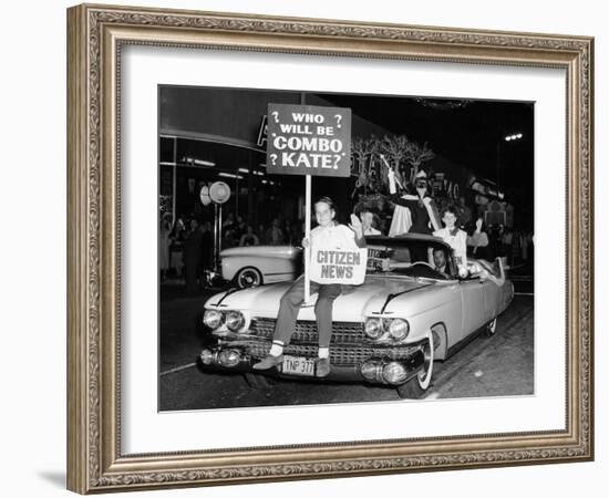 Fancy Dress Parade with a 1957 Cadillac, USA, (C1957)-null-Framed Photographic Print