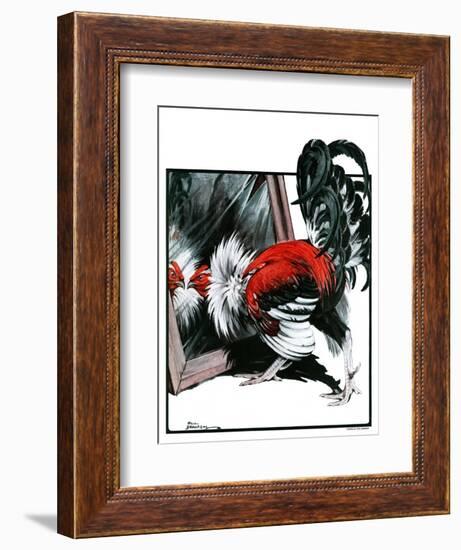 "Fancy Rooster in Mirror,"April 21, 1923-Paul Bransom-Framed Giclee Print