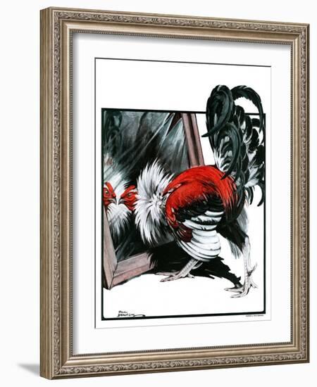 "Fancy Rooster in Mirror,"April 21, 1923-Paul Bransom-Framed Giclee Print