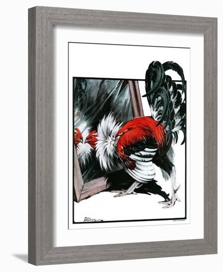 "Fancy Rooster in Mirror,"April 21, 1923-Paul Bransom-Framed Giclee Print