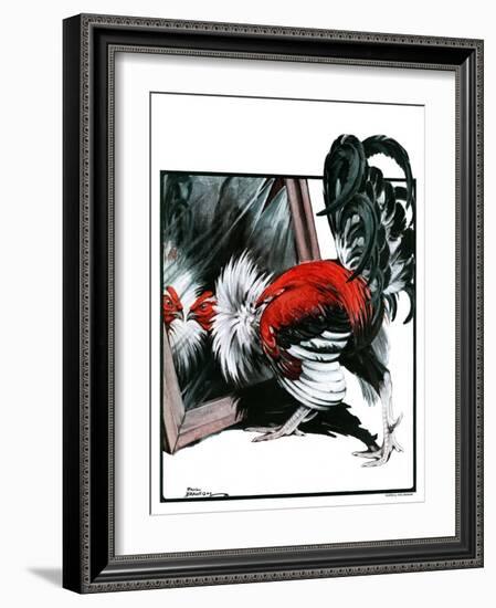 "Fancy Rooster in Mirror,"April 21, 1923-Paul Bransom-Framed Giclee Print