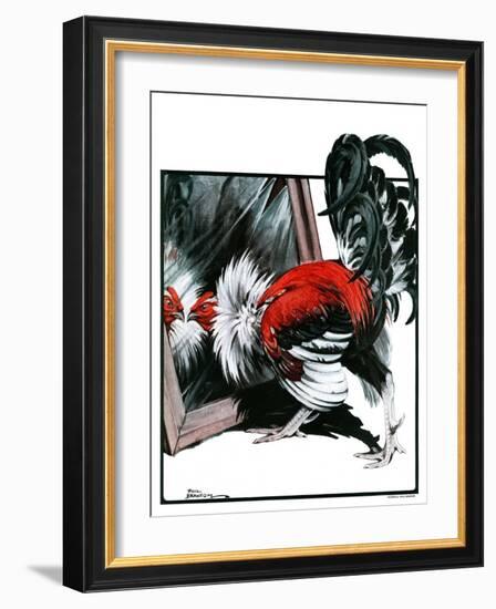 "Fancy Rooster in Mirror,"April 21, 1923-Paul Bransom-Framed Giclee Print