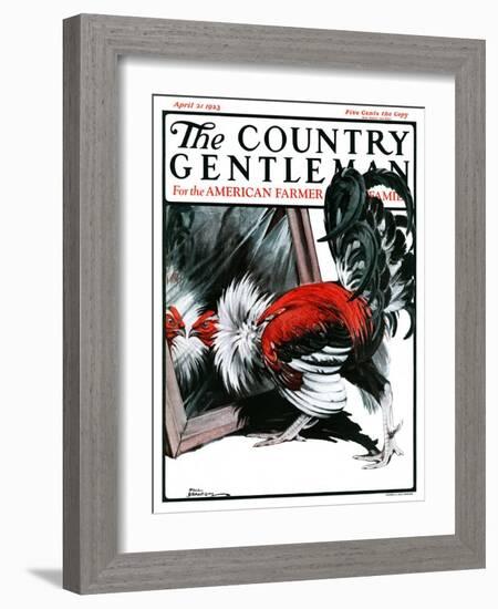 "Fancy Rooster in Mirror," Country Gentleman Cover, April 21, 1923-Paul Bransom-Framed Giclee Print