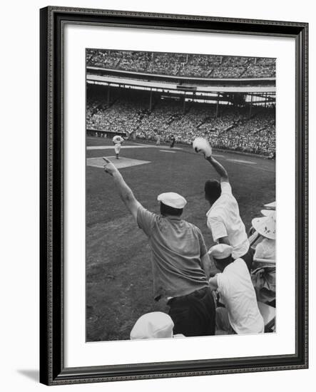 Fans Cheering at Milwaukee Braves Home Stadium During Game with Ny Giants-Francis Miller-Framed Photographic Print