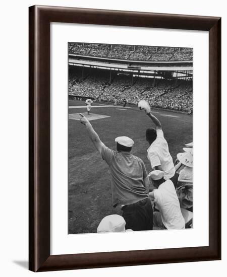Fans Cheering at Milwaukee Braves Home Stadium During Game with Ny Giants-Francis Miller-Framed Photographic Print