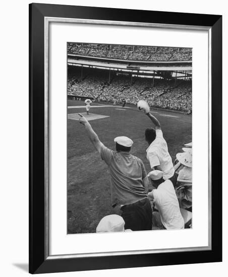 Fans Cheering at Milwaukee Braves Home Stadium During Game with Ny Giants-Francis Miller-Framed Photographic Print