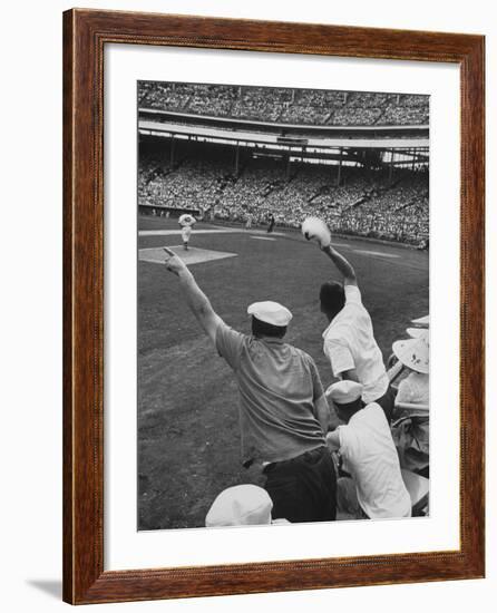 Fans Cheering at Milwaukee Braves Home Stadium During Game with Ny Giants-Francis Miller-Framed Photographic Print