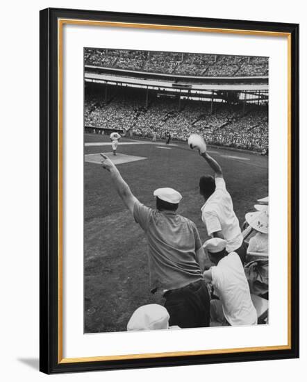 Fans Cheering at Milwaukee Braves Home Stadium During Game with Ny Giants-Francis Miller-Framed Photographic Print