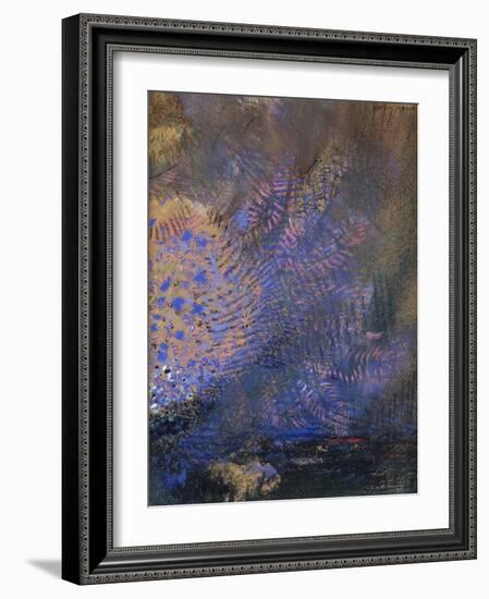 Fantaisie : éclatement orange et bleu, sur fond sombre-Odilon Redon-Framed Giclee Print