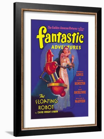 Fantastic Adventures: Floating Robot and Woman-null-Framed Art Print