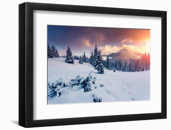 Fantastic Evening Landscape in a Colorful Sunlight. Dramatic Wintry Scene. National Park Carpathian-Leonid Tit-Framed Photographic Print