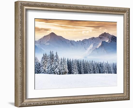 Fantastic Evening Winter Landscape. Dramatic Overcast Sky. Creative Collage. Beauty World.-Leonid Tit-Framed Photographic Print