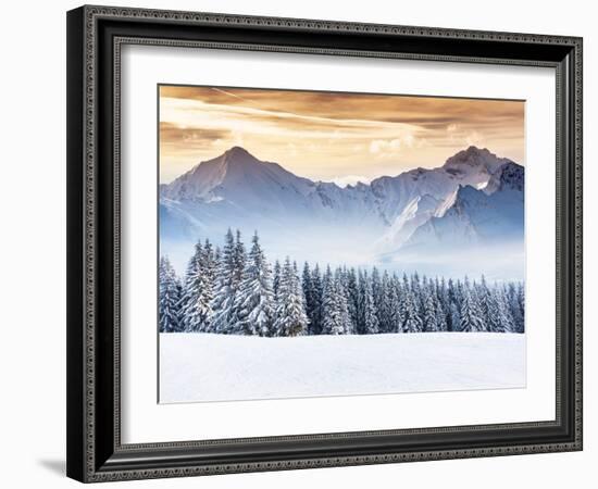 Fantastic Evening Winter Landscape. Dramatic Overcast Sky. Creative Collage. Beauty World.-Leonid Tit-Framed Photographic Print