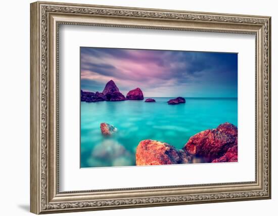 Fantastic Morning Blue Sea Glowing by Sunlight. Dramatic Scene. Black Sea, Crimea, Ukraine, Europe.-Leonid Tit-Framed Photographic Print