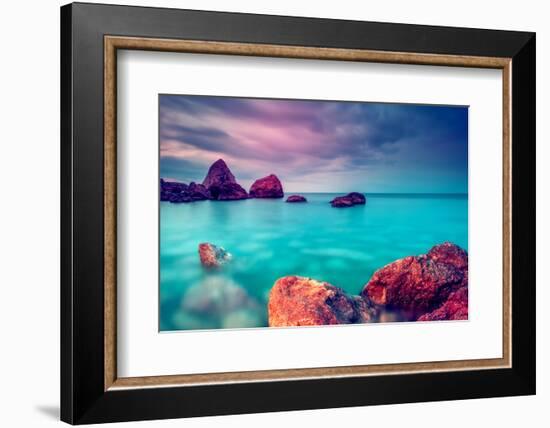 Fantastic Morning Blue Sea Glowing by Sunlight. Dramatic Scene. Black Sea, Crimea, Ukraine, Europe.-Leonid Tit-Framed Photographic Print