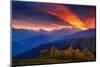 Fantastic Red Sunbeams with Overcast Sky at the Foot of Mt. Ushba. Dramatic Morning Scene. Location-Leonid Tit-Mounted Photographic Print