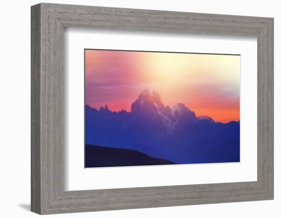 Fantastic Sunlight over the Mountain Ushba. Dramatic and Picturesque Scene. Location Mestia, Upper-Leonid Tit-Framed Photographic Print