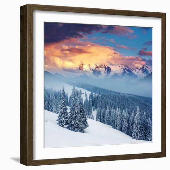 Fantastic Winter Landscape. Dramatic Overcast Sky. Carpathian, Ukraine, Europe. Beauty World.-Creative Travel Projects-Framed Photographic Print