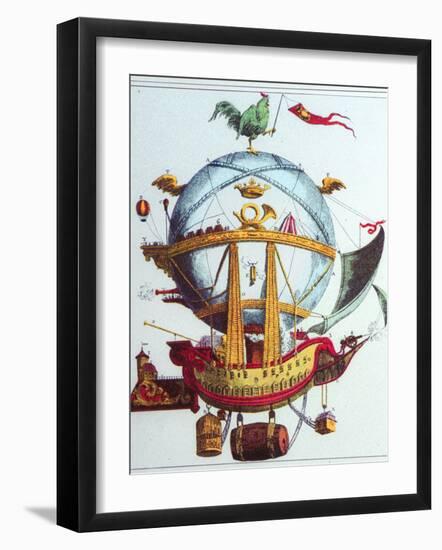 Fantastical Early Nineteenth Century Drawing of Hot Air Balloon Complete with Features-null-Framed Photographic Print