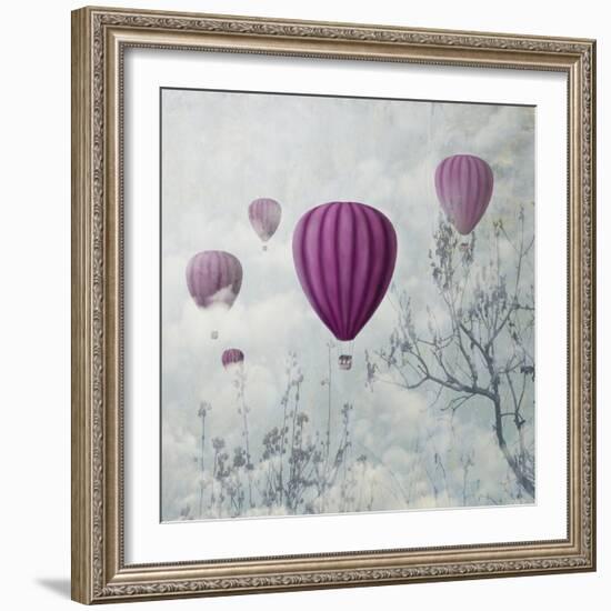 Fantasy Artistic Image of Pink Hot Air Balloons in the Clouds. Fine Art Surreal Landscape Scenery.-hitdelight-Framed Art Print