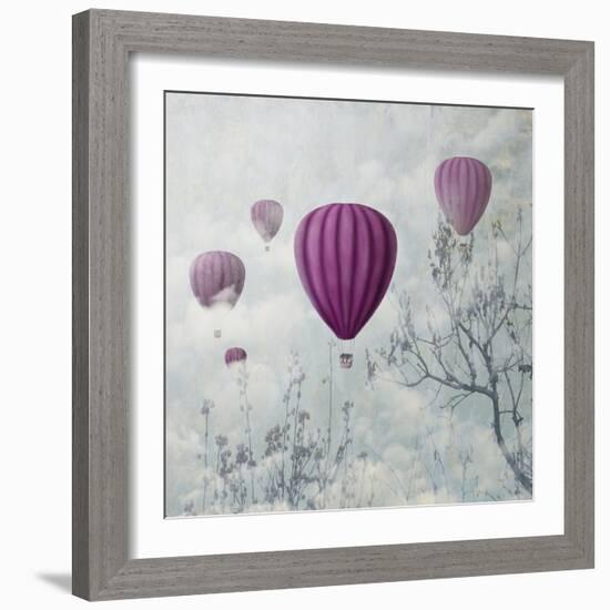 Fantasy Artistic Image of Pink Hot Air Balloons in the Clouds. Fine Art Surreal Landscape Scenery.-hitdelight-Framed Art Print