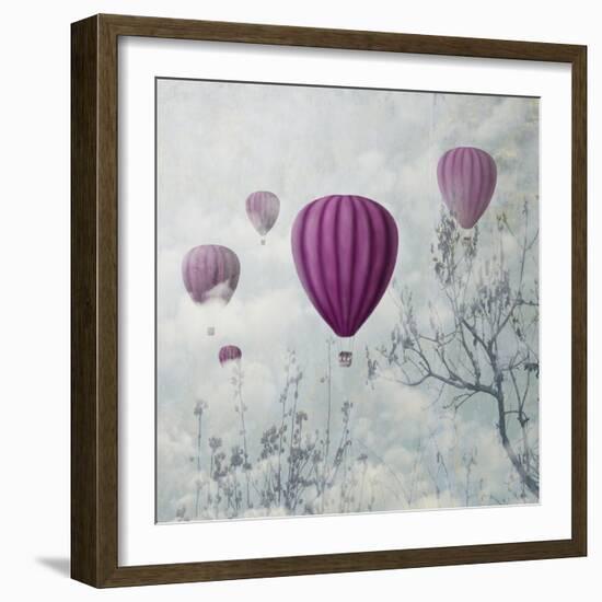 Fantasy Artistic Image of Pink Hot Air Balloons in the Clouds. Fine Art Surreal Landscape Scenery.-hitdelight-Framed Art Print