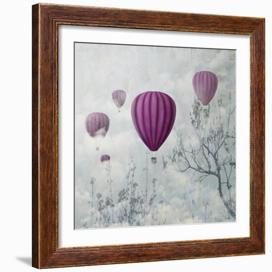 Fantasy Artistic Image of Pink Hot Air Balloons in the Clouds. Fine Art Surreal Landscape Scenery.-hitdelight-Framed Art Print