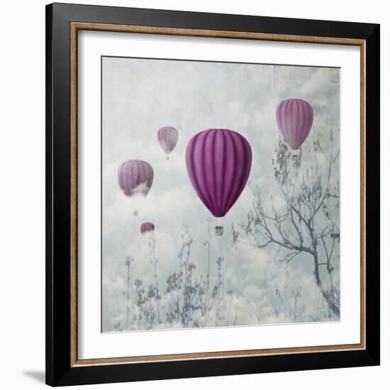 Fantasy Artistic Image of Pink Hot Air Balloons in the Clouds. Fine Art Surreal Landscape Scenery.-hitdelight-Framed Art Print