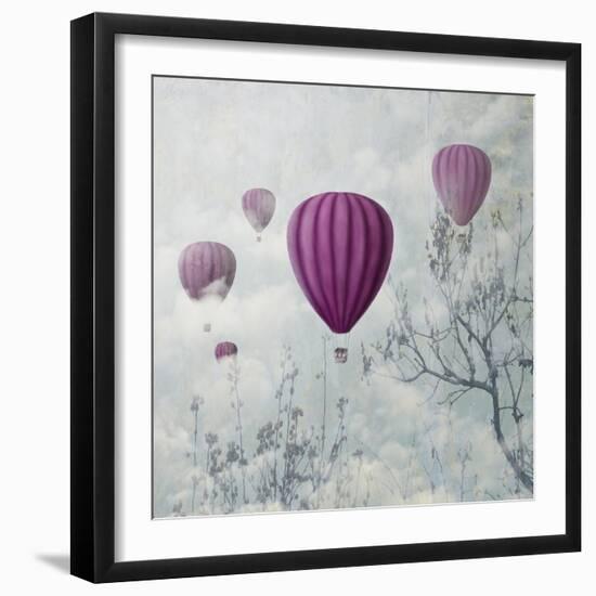 Fantasy Artistic Image of Pink Hot Air Balloons in the Clouds. Fine Art Surreal Landscape Scenery.-hitdelight-Framed Art Print