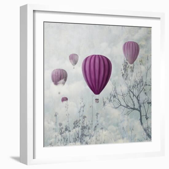 Fantasy Artistic Image of Pink Hot Air Balloons in the Clouds. Fine Art Surreal Landscape Scenery.-hitdelight-Framed Art Print