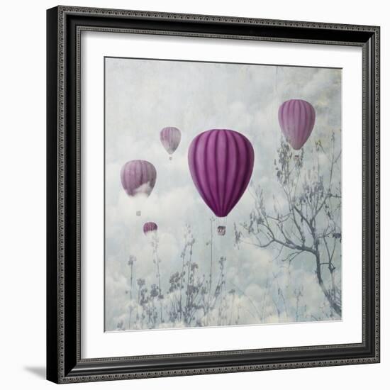 Fantasy Artistic Image of Pink Hot Air Balloons in the Clouds. Fine Art Surreal Landscape Scenery.-hitdelight-Framed Art Print