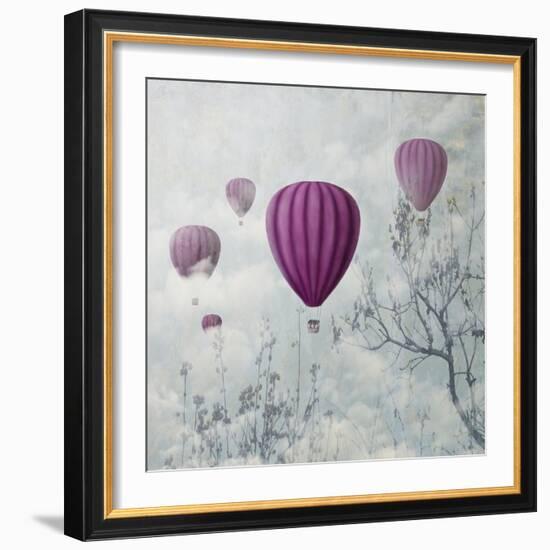 Fantasy Artistic Image of Pink Hot Air Balloons in the Clouds. Fine Art Surreal Landscape Scenery.-hitdelight-Framed Art Print