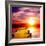 Fantasy Beautiful Sunset And Wooden Pier-frenta-Framed Art Print