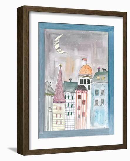 Fantasy Cityscape with Cat on Roof-Effie Zafiropoulou-Framed Giclee Print