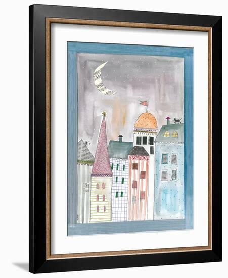 Fantasy Cityscape with Cat on Roof-Effie Zafiropoulou-Framed Giclee Print