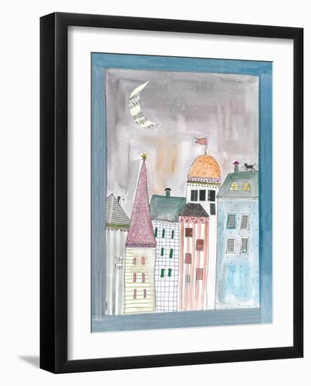 Fantasy Cityscape with Cat on Roof-Effie Zafiropoulou-Framed Giclee Print