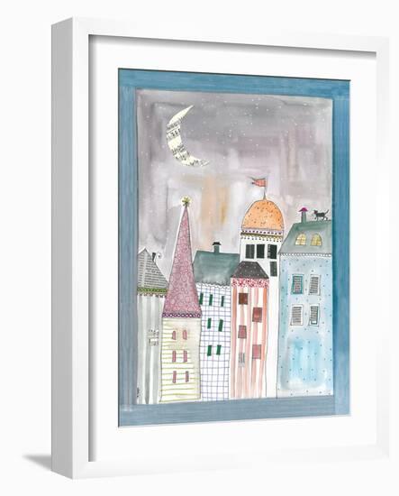 Fantasy Cityscape with Cat on Roof-Effie Zafiropoulou-Framed Giclee Print