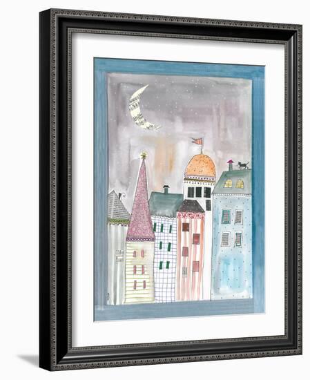 Fantasy Cityscape with Cat on Roof-Effie Zafiropoulou-Framed Giclee Print