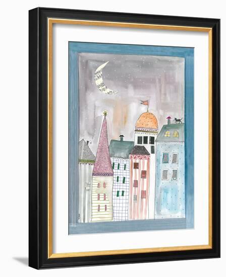 Fantasy Cityscape with Cat on Roof-Effie Zafiropoulou-Framed Giclee Print