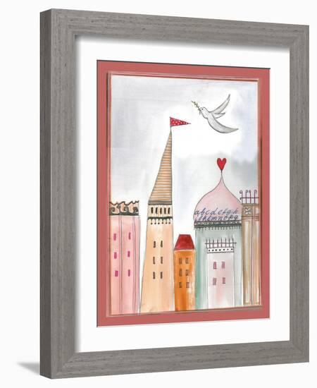 Fantasy Cityscape with Dove-Effie Zafiropoulou-Framed Giclee Print