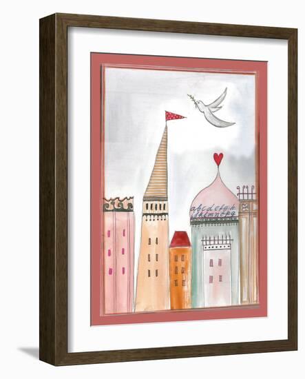 Fantasy Cityscape with Dove-Effie Zafiropoulou-Framed Giclee Print