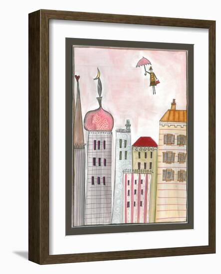 Fantasy Cityscape with Flying Nanny-Effie Zafiropoulou-Framed Giclee Print