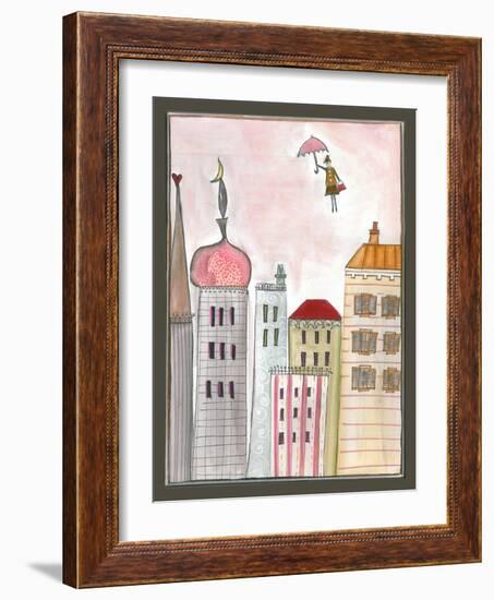 Fantasy Cityscape with Flying Nanny-Effie Zafiropoulou-Framed Giclee Print