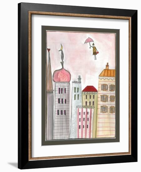 Fantasy Cityscape with Flying Nanny-Effie Zafiropoulou-Framed Giclee Print